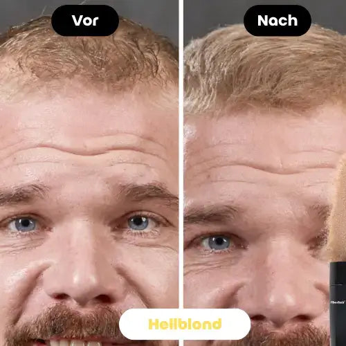 Effektivität des Fiberhair® Haarpuder Sprays in Hellblond: Sofortige Abdeckung von dünner werdendem Haar und Calvitie für ein natürlicheres, volleres Aussehen.