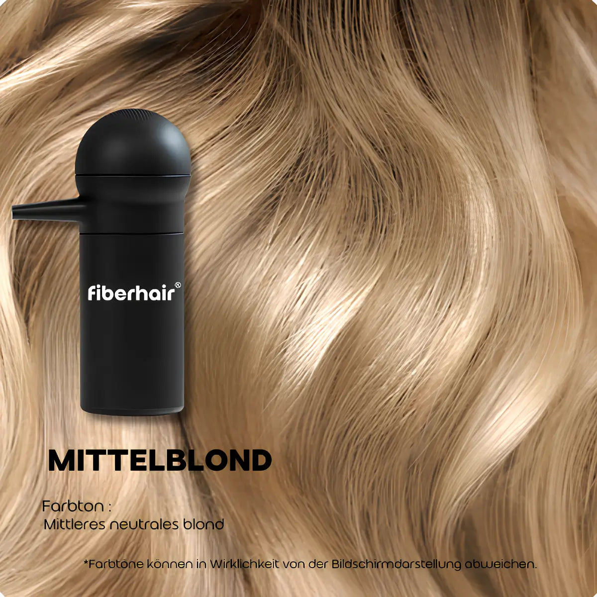 Fiberhair® Haarpuder Spray Mittelblond – hebt den Ansatz an und verdichtet feines Haar; unsichtbares, natürliches Ergebnis.